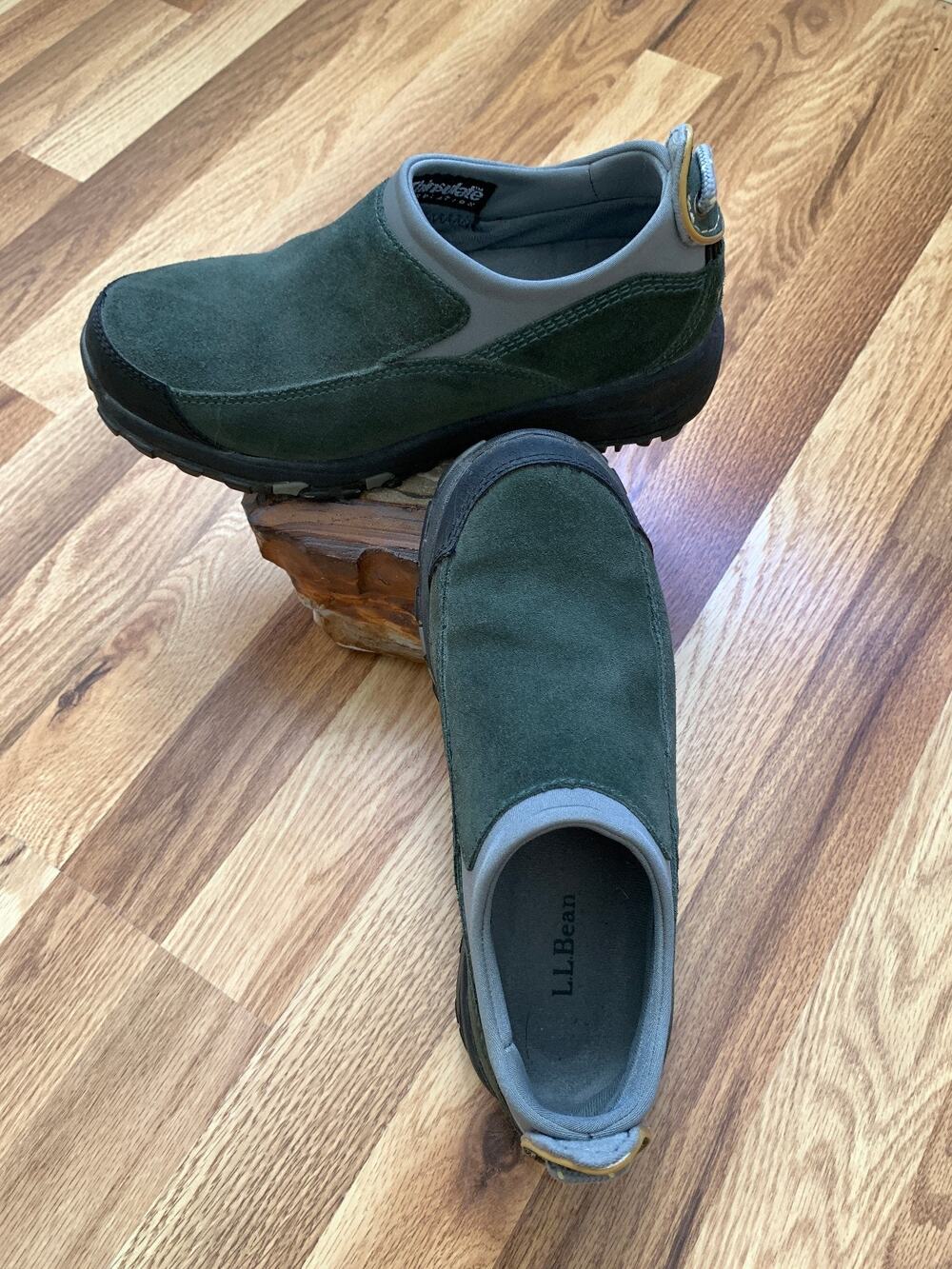LL Bean Women Green/Grey Suede Slip On Clog Shoes Size 7.5 Thinsulate